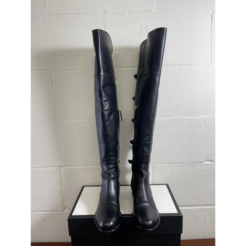 Valentino Garavani Black Leather Multi Bow Over The Knee Boots Women 37 EU/7 US